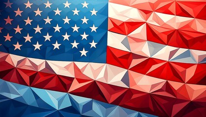 Naklejka premium Low poly American flag design, geometric triangles in flag colors, style modern tech patriot. Background.