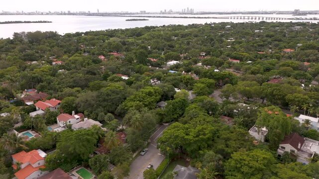 Morningside Miami residential neighborhood homes, Florida USA aerial video