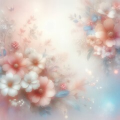 Dreamy pastel-colored floral background with delicate flowers and a blurred effect, creating a serene ambiance 