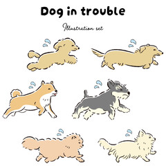 困った表情の犬のイラストセット