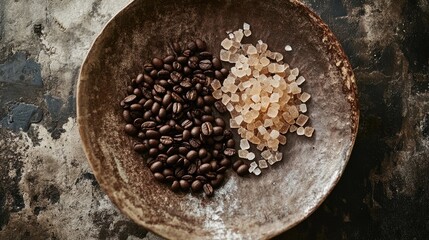 Coffee beans sugar plate. Generative AI