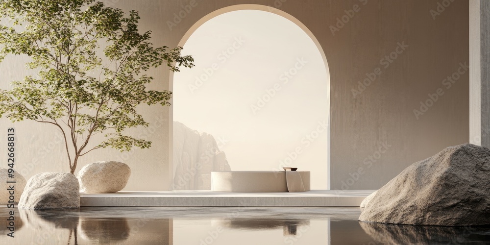 Aufkleber 3D rendering of a natural and minimalistic scene suitable for product display and presentation design