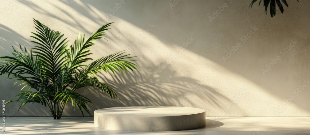 Aufkleber 3D rendering of a podium with a plant for product display background