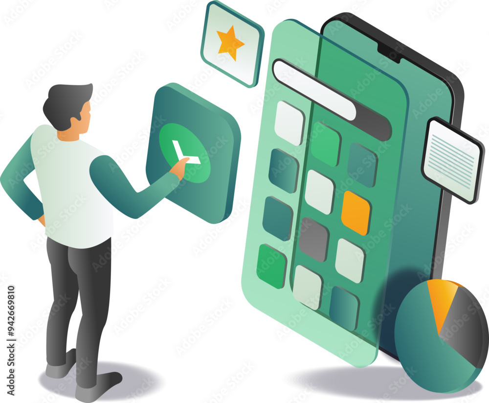 Poster man testing smartphone technology applications