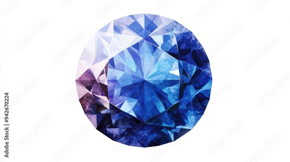 Poster dark blue round gem with a sapphire hue set against a white background a blue polygonal sphere featu