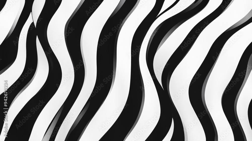 Poster Black and white striped wavy pattern for use in backgrounds and design elements