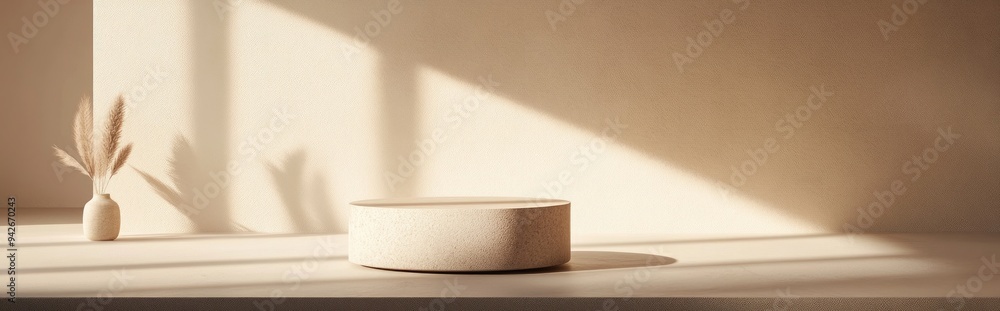 Poster 3d rendering of a minimalistic background featuring a beige pedestal for displaying cosmetic product