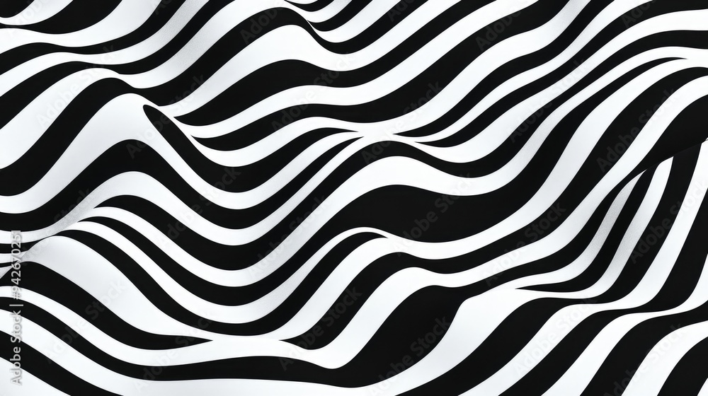 Poster Black and white striped wavy pattern for use in backgrounds and design elements