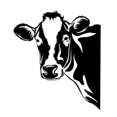 Peeking Cow | Peeking Animal | Cow | Farm Animal | Domestic Animal | Dairy Farm | Wildlife | Cow Face | Original Illustration | Vector and Clipart | Cutfile and Stencil