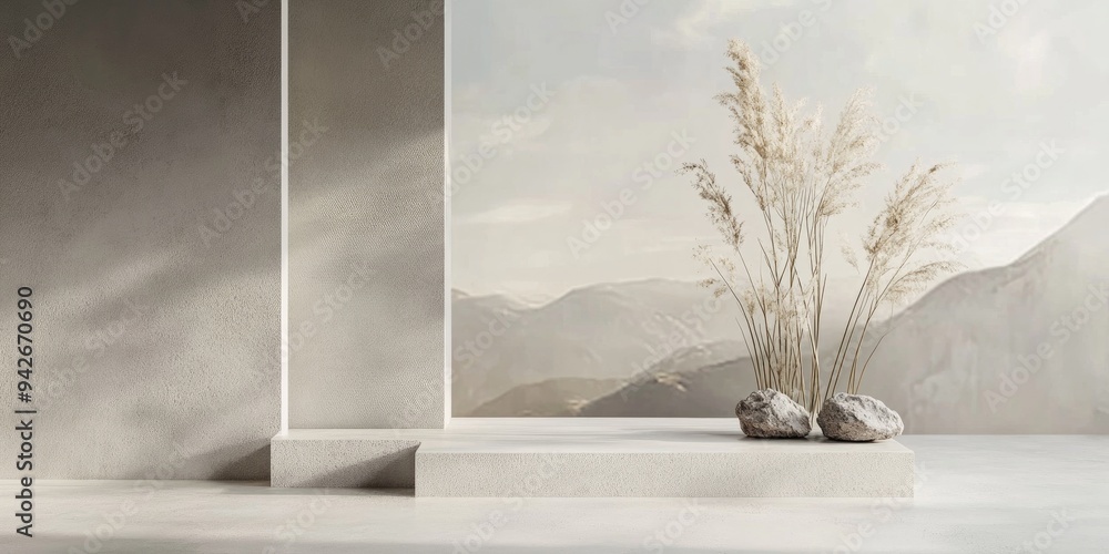 Aufkleber 3D rendering of a natural and minimalistic scene suitable for product display and presentation design