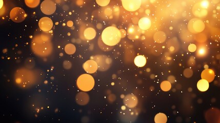 Abstract golden bokeh circles against a dark backdrop Stunning visualization featuring shimmering particles and rays of light
