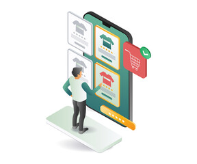 Man choosing clothing models in an online marketplace