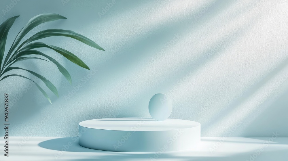 Aufkleber 3d rendering of a minimalist product display background for cream cosmetics with a contemporary blue