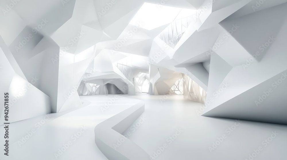 Poster abstract white interior showcases a vision of the future polygonal design elements create an archite