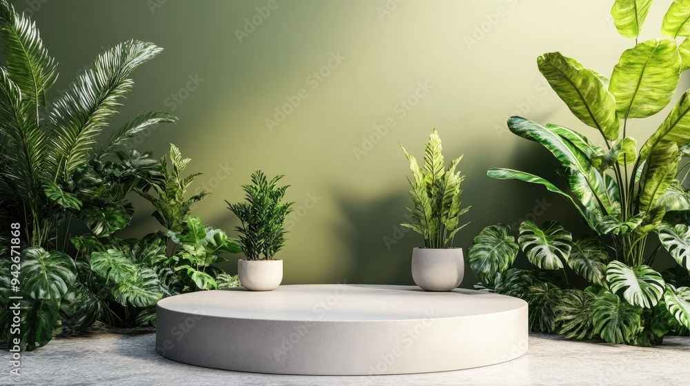 Aufkleber 3D rendering of a podium featuring plant product display background