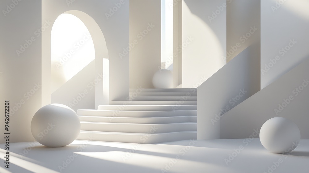 Poster abstract three dimensional rendering featuring a minimalist geometric design