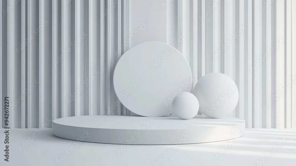 Poster abstract podium background featuring geometric shapes in white colors minimalistic scene with 3d ren
