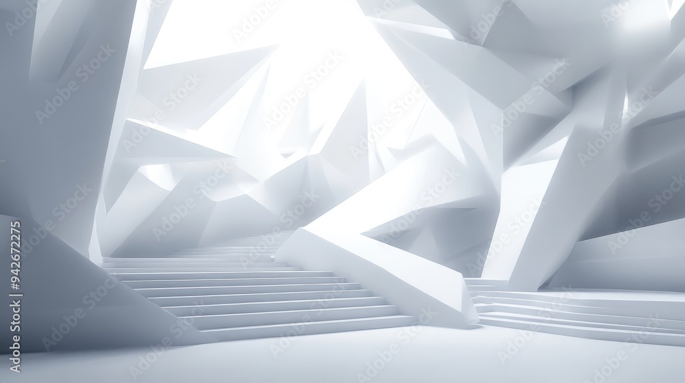Poster abstract white interior showcases a vision of the future polygonal design elements create an archite