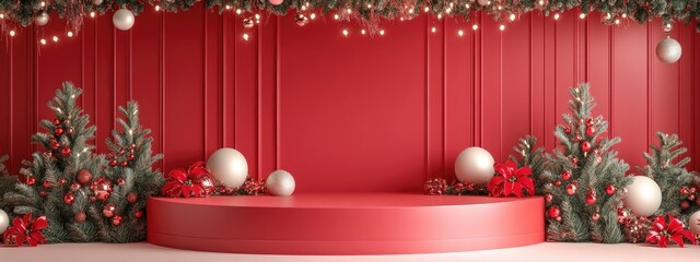 3D rendering of a festive podium for Christmas celebration