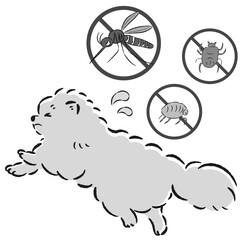 犬と害虫（蚊、ノミ、ダニ）のイラストセット