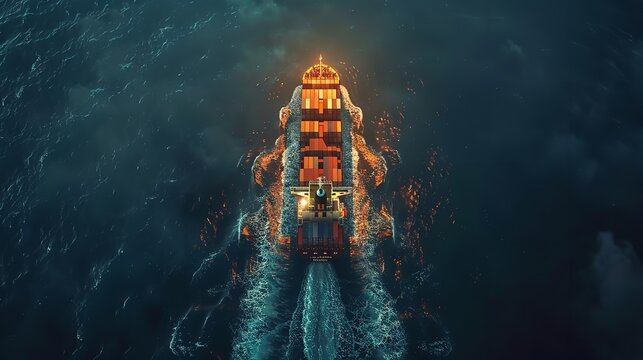 Aerial top view of cargo container business ship global