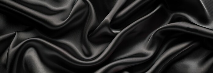 Fototapeta premium Elegant Black Satin Fabric Draped, Smooth, Shiny Texture