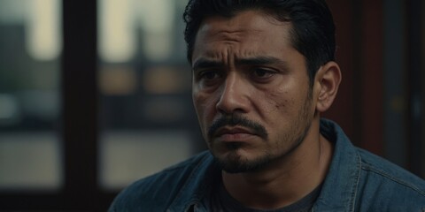 Obraz premium Latino Man with sad, melancholic expression.