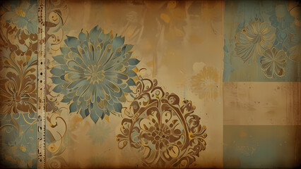 abstract background with a vintage theme, incorporating swirling patterns and faded floral motifs