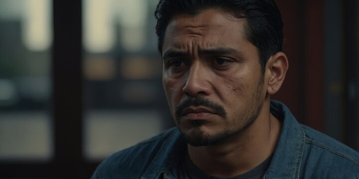 Latino Man with sad, melancholic expression.