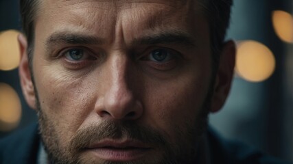 Fototapeta premium Pensive man up close, emotions reflected in his eyes.