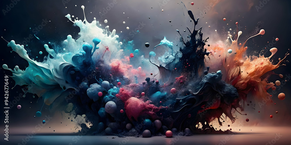 Poster cosmic color collision: a symphony of vibrant hues explodes in an abstract masterpiece, capturing th