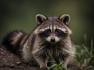 Fototapeta premium adorable baby raccoon on solid color background ideal for banners and ads.