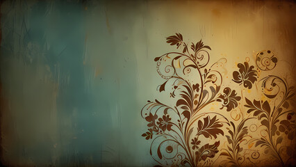 abstract background with a vintage theme, incorporating swirling patterns and faded floral motifs