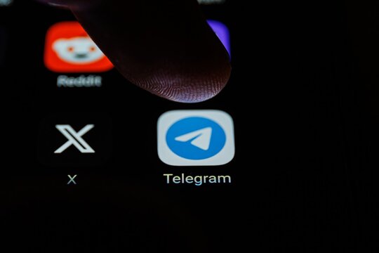 Telegram app on smartphone screen. Telegram messenger, free speech, security, privacy, Pavel Durov, Russia.