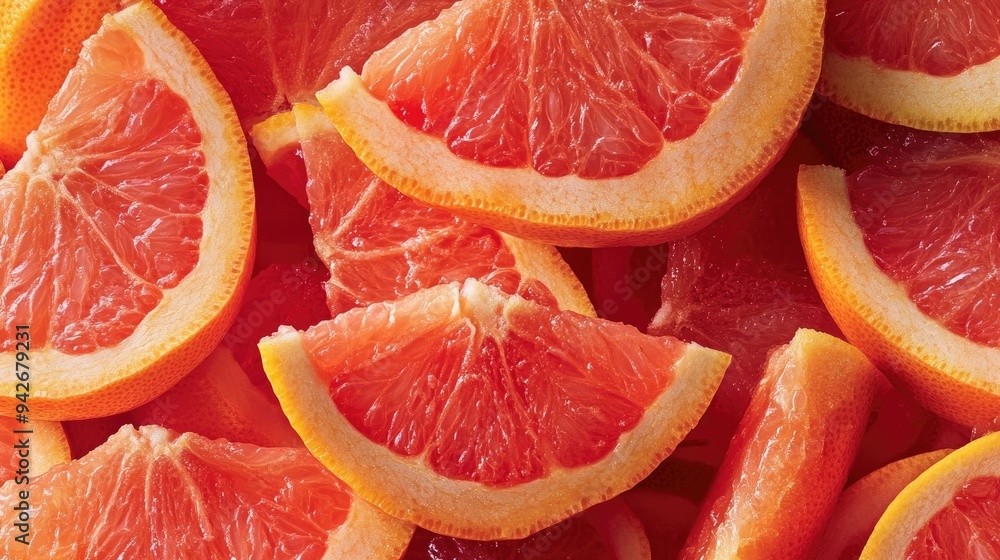 Wall mural grapefruit slices, macro. generative ai