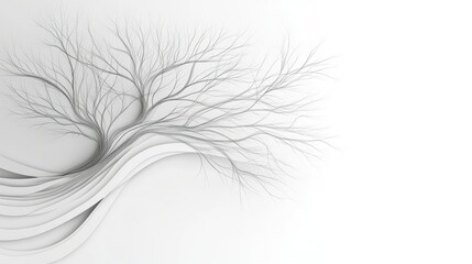 Abstract lines forming a stylized tree with branching patterns, symbolizing growth and nature, set against a clean white background.