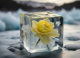 Floral ice cubes on flower
