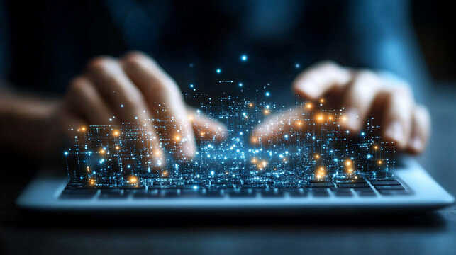 futuristic digital landscape showcasing interconnected networks and abstract data streams, symbolizing the complexity and dynamism of internet technology and software development