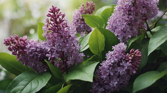 A romantic watercolor background with a bouquet of purple lilacs and green foliage. - Powered by Adobe