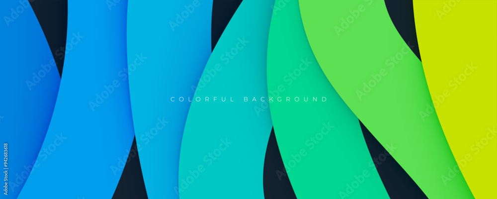 Poster colorful abstract lines shape on layers background blue and green gradient design vector