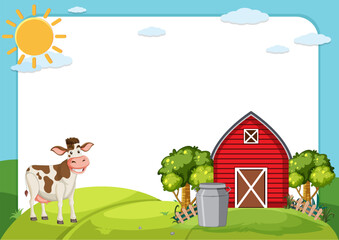 Naklejka premium Sunny Farm with Happy Cow