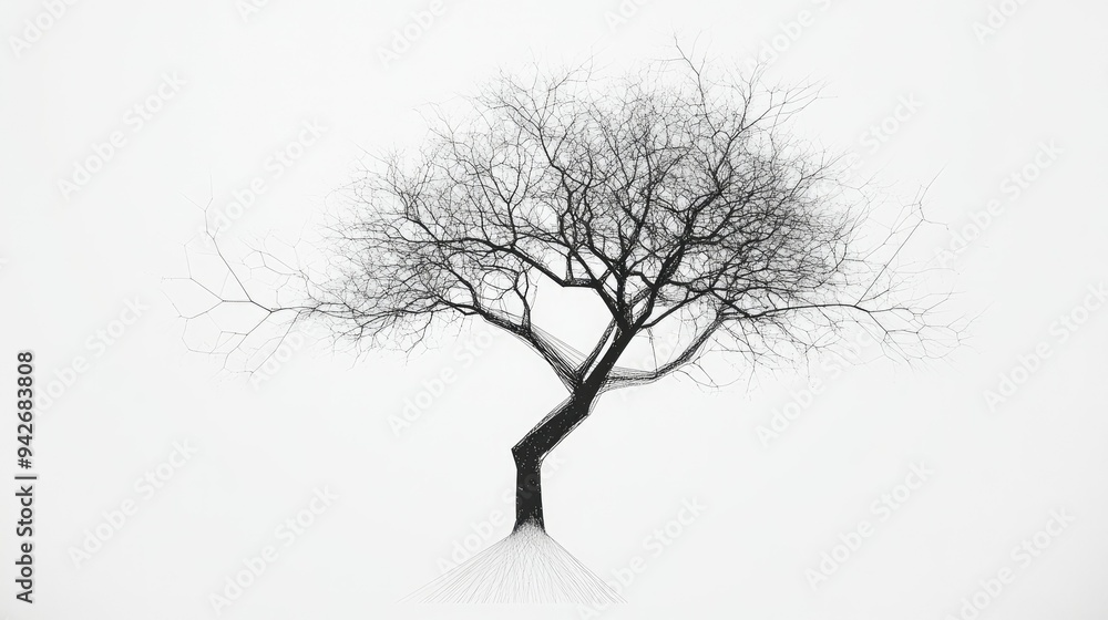 Poster geometric lines forming a tree silhouette with intricate branches, symbolizing the complexity of nat