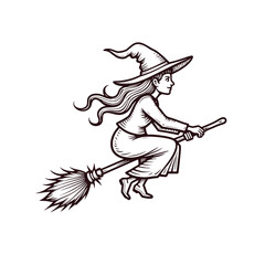 Fototapeta premium Vintage Style Engraved Witch Broomstick Vector Illustration