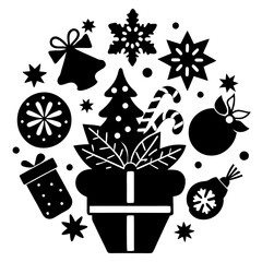 Christmas icons set  silhouette vector
