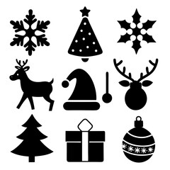 Christmas icons set  silhouette vector