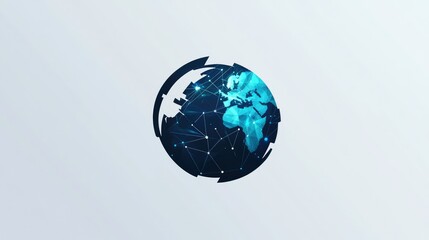 Simple geometric shapes forming a stylized Earth icon, conveying global connectivity in a sleek and minimalistic style.