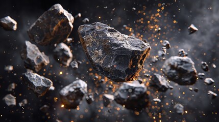 Asteroids swarm of boulders or stone meteorite isolated