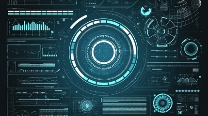 Analyzing Digital and Loading HUD Display Data. Includes futuristic high-tech HUD elements loading, analyzing slider circle data, changing text information.