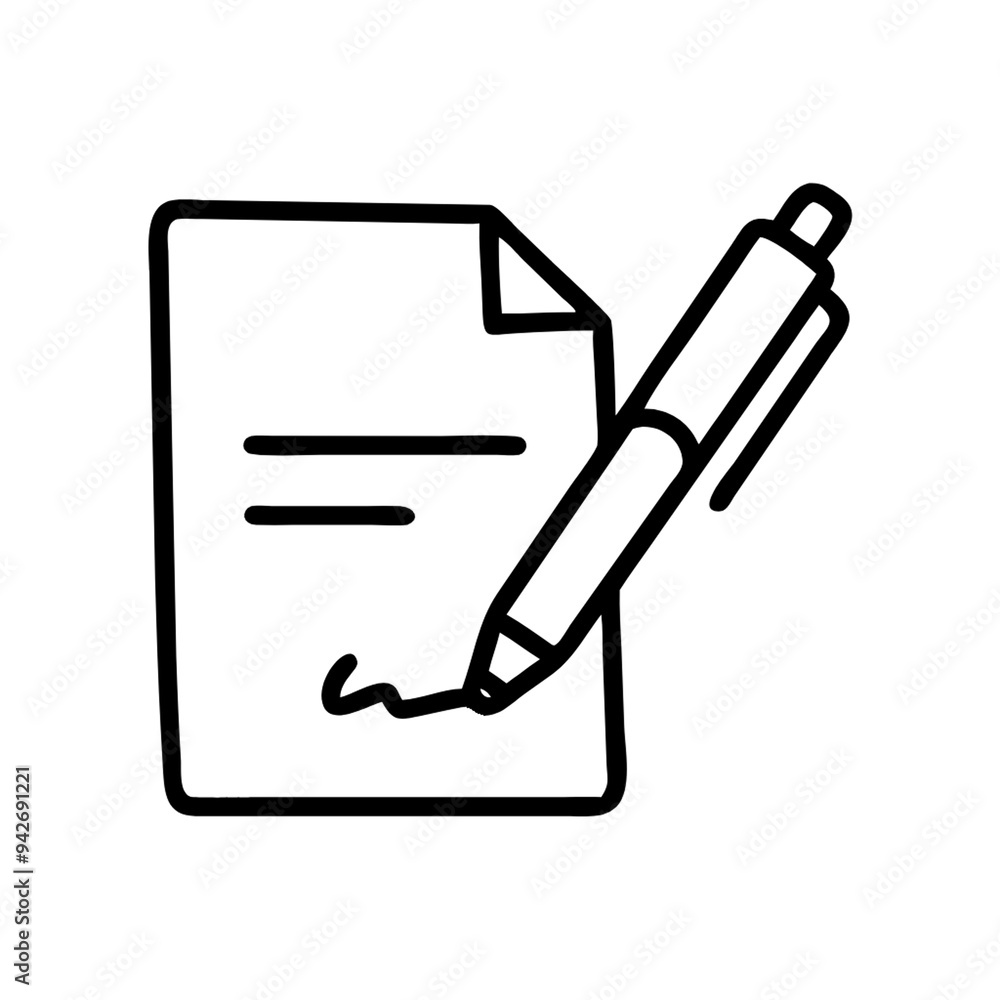 Poster an image of a paper with a pen on a transparent background, likely indicating documentation, signing