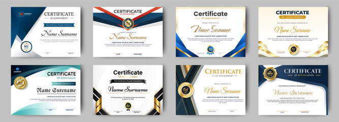 Certificates of completion template with luxury badge and modern line and shapes. Horizontal certificate For award, business, and education needs. Diploma vector template
